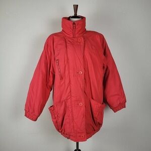 VTG Catherine Hall Jacket Womens Large Red 80s 90s Retro Puffer Winter Warm Coat